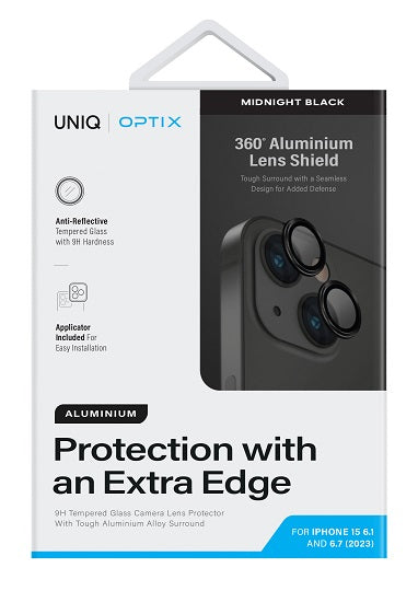 UNIQ OPTIX IPHONE 15 / 15 PLUS CAMERA LENS PROTECTOR - MIDNIGHT (BLACK)