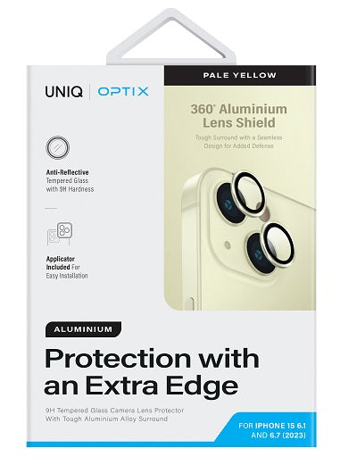 UNIQ OPTIX IPHONE 15 / 15 PLUS CAMERA LENS PROTECTOR - PALE YELLOW (YELLOW)