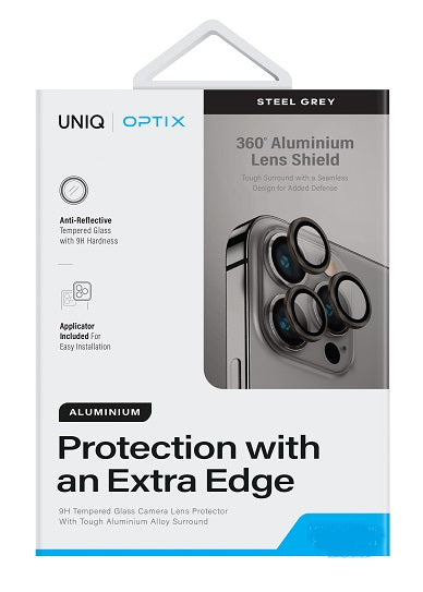 UNIQ OPTIX IPHONE 15 PRO/ 15 PRO MAX CAMERA LENS PROTECTOR STEEL GREY (NATUARAL TITANIUM)