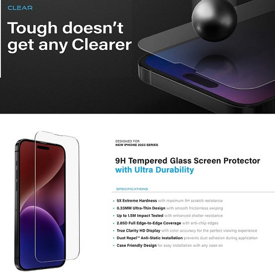 UNIQ OPTIX CLEAR IPHONE 15 PRO MAX GLASS SCREEN PROTECTOR