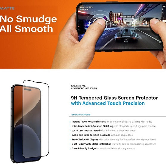 UNIQ OPTIX MATTE IPHONE 15 PRO GLASS SCREEN PROTECTOR