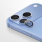 Clear camera lens protector covers over three rear lenses on a light-blue phone back