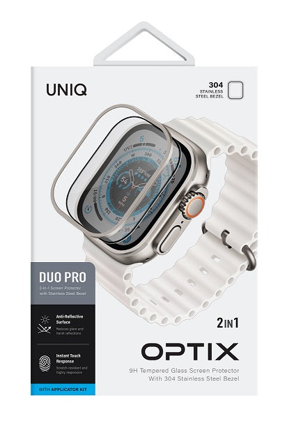 UNIQ OPTIX DUO PRO WATCH ULTRA ANTI-REFLECTIVE GLASS PROTECTOR & STAINLESS STEEL BEZEL