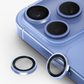 UNIQ OPTIX PRIME camera lens protectors on blue phone, three black lens covers