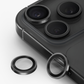 Graphite-chrome camera lens protector set with circular rings for iPhone lenses