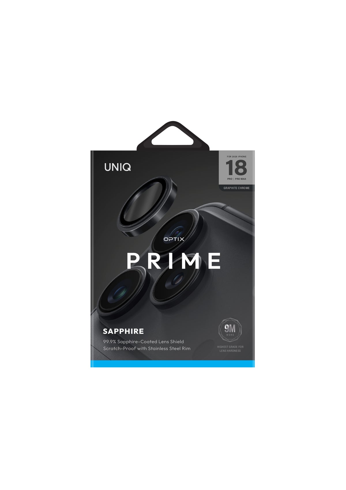 UNIQ OPTIX PRIME IPHONE 18 PRO/18 PRO MAX (2026) 6.3/6.9 CAMERA LENS PROTECTOR Graphite-Chrome