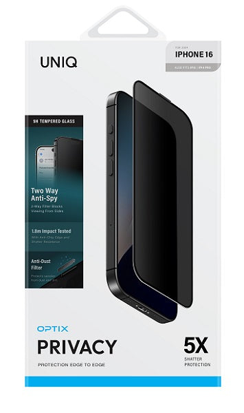 UNIQ OPTIX PRIVACY IPHONE 16 (2024) 6.1 GLASS SCREEN PROTECTOR - PRIVACY