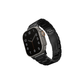 Black metal Apple Watch strap with self-adjusting links and rounded case