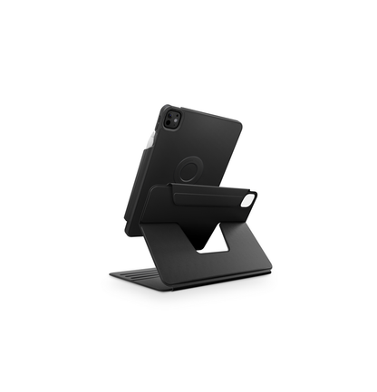 Magnetic 360 rotating iPad Pro case with front stand, dark black shell