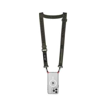 Black phone lanyard with adjustable straps and clip-on holder for slim case