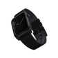 Waterproof leather hybrid smartwatch strap, black, with clasp and underside view