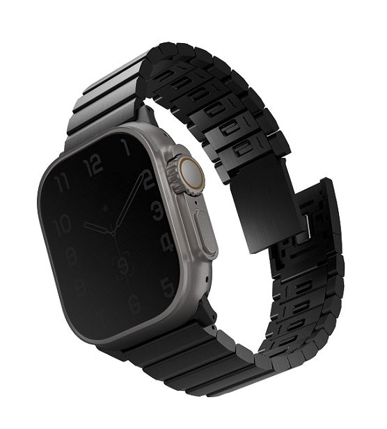 UNIQ STROVA MAG APPLE WATCH SELF-ADJUSTABLE STEEL LINK BAND 49/45/44/42MM - MIDNIGHT (BLACK)