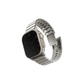 Silver steel link band on smartwatch, self-adjustable link rows