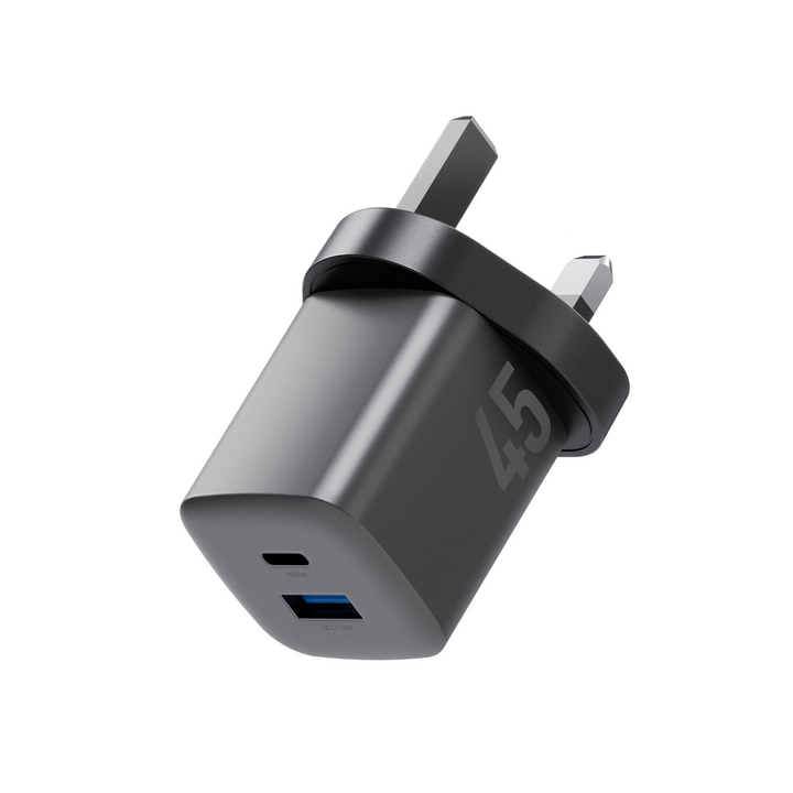 ENERGEA AMPCHARGE GAN45, 2C PD/PPS/QC3.0 WALL CHARGER,45W (UK) - GUNMETAL