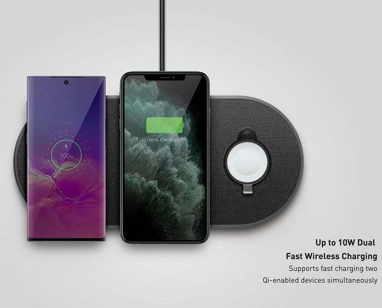 UNIQ AEREO PLUS 3 IN 1 FAST WIRELESS CHARGER (UK) OBSIDIAN KNIT (BLACK)