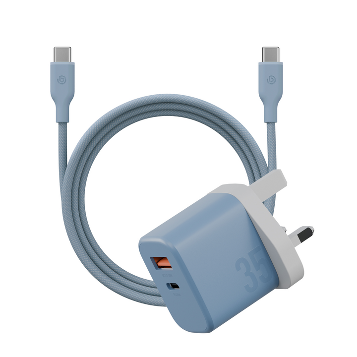 BAZIC GOPORT VELOX KIT, 1C1A GAN CHARGER 35W(UK) WITH WEAVE CABLE-BLUE