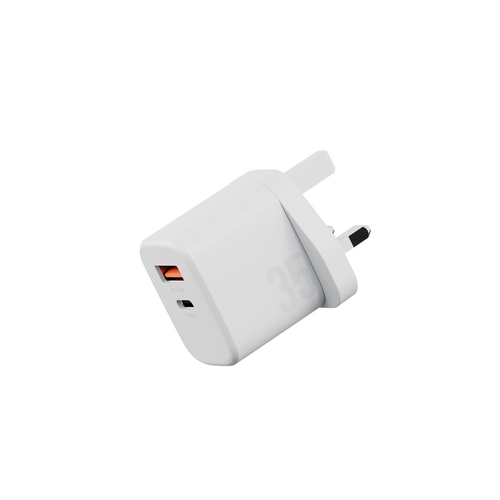 BAZIC GOPORT VELOX KIT, 1C1A GAN CHARGER 35W(UK) WITH WEAVE CABLE-WHITE