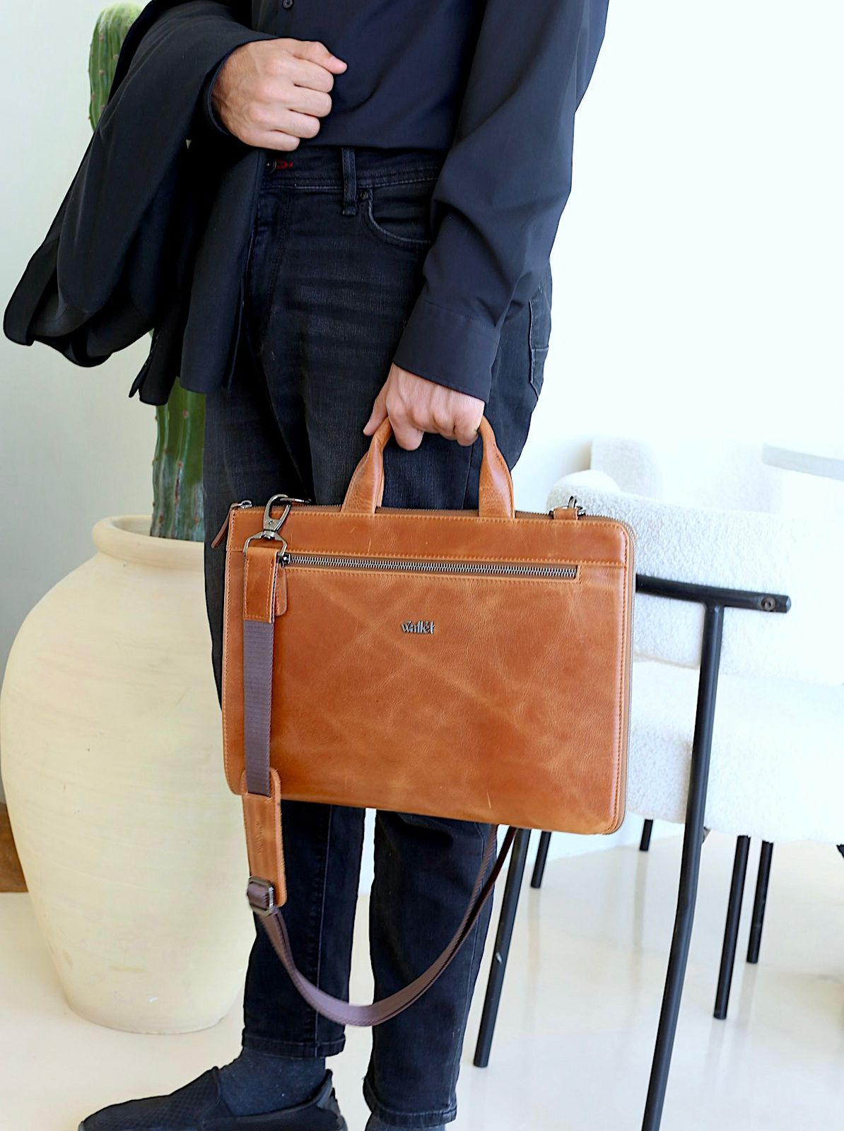 7 Wallet 14 inch GENUINE  LEATHER LAPTOP BAG BROWN