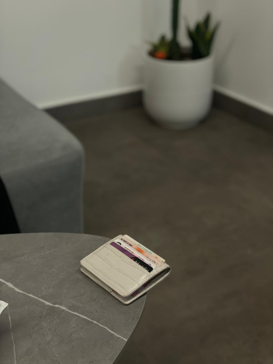 7 WALLET CROAC LEATHER CARD WALLET -WHITE