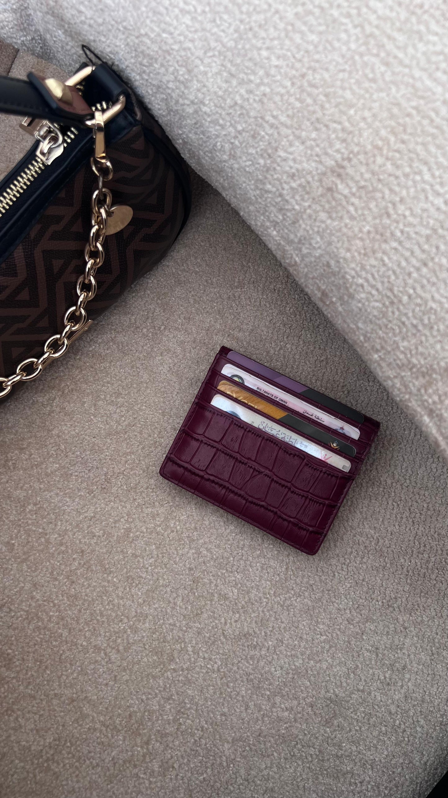 7 WALLET CROAC LEATHER CARD WALLET -MAROON