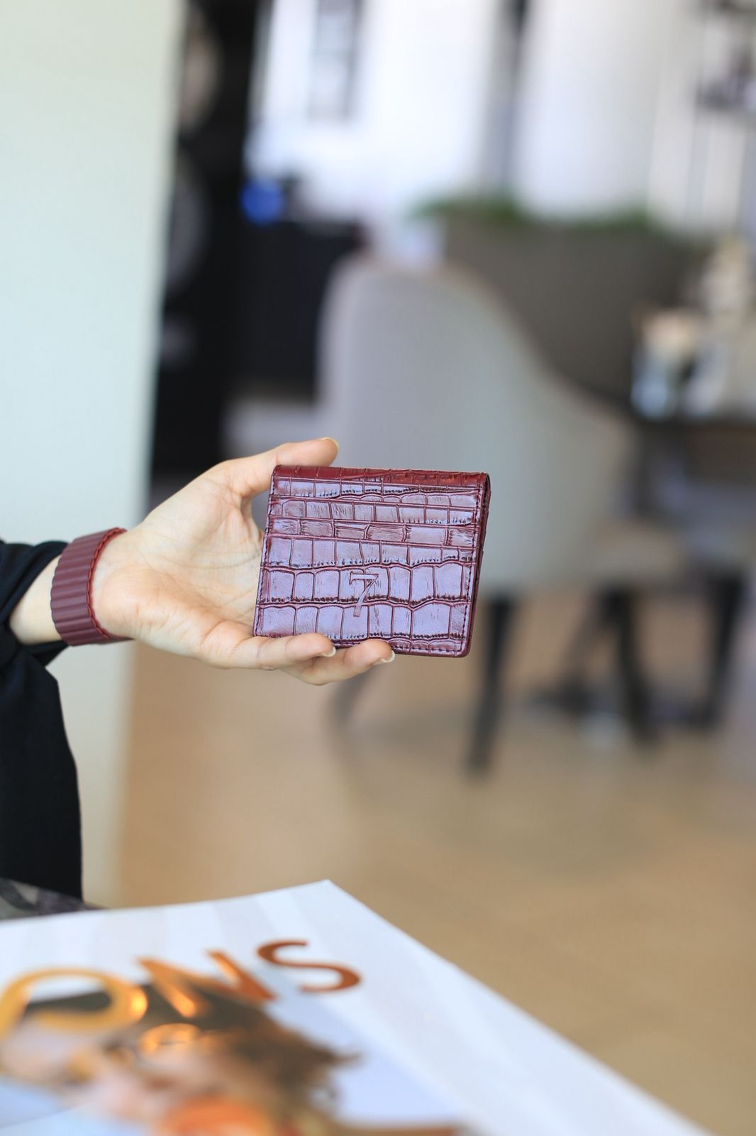 7 WALLET CROAC LEATHER CARD WALLET -MAROON