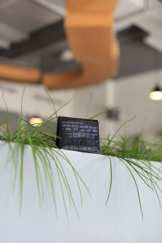 7 WALLET CROAC LEATHER CARD WALLET - BLACK