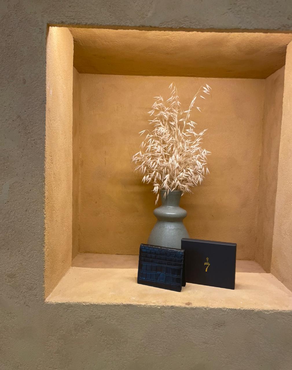 7 WALLET CROAC LEATHER CARD WALLET - BLACK