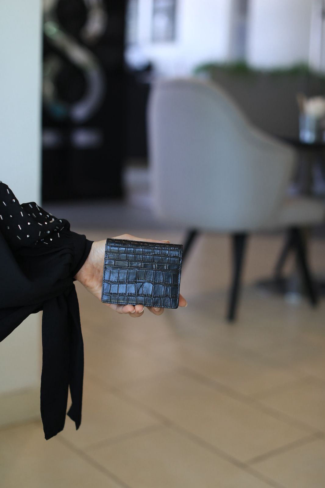 7 WALLET CROAC LEATHER CARD WALLET - BLACK