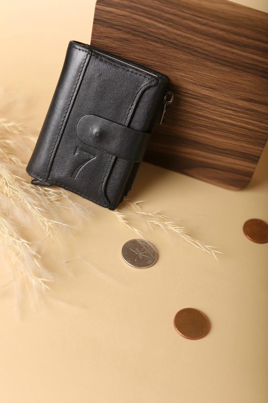 7 WALLET ORIGNAL LETATHER COIN ZIPPER- BLACK