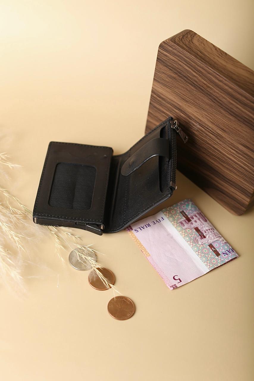 7 WALLET ORIGNAL LETATHER COIN ZIPPER- BLACK