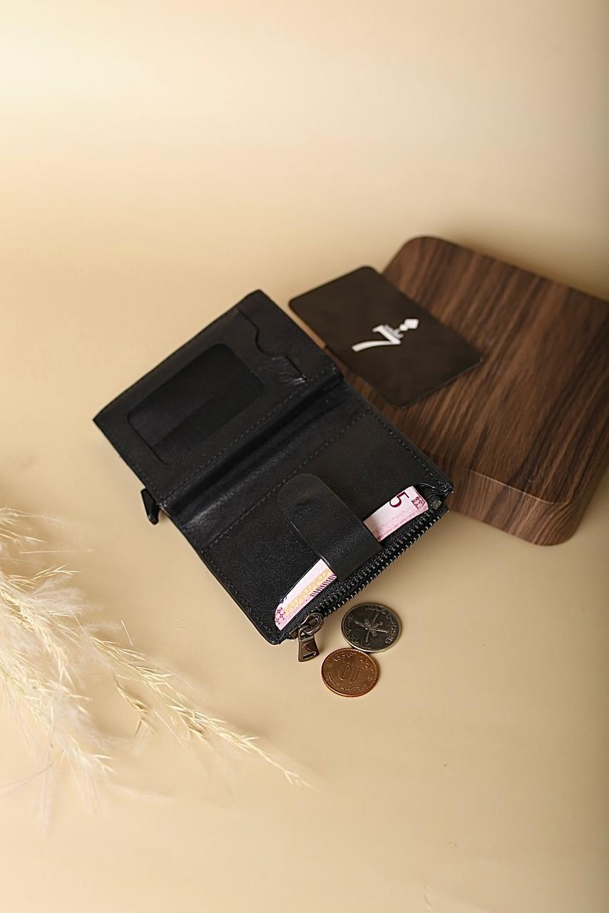 7 WALLET ORIGNAL LETATHER COIN ZIPPER- BLACK