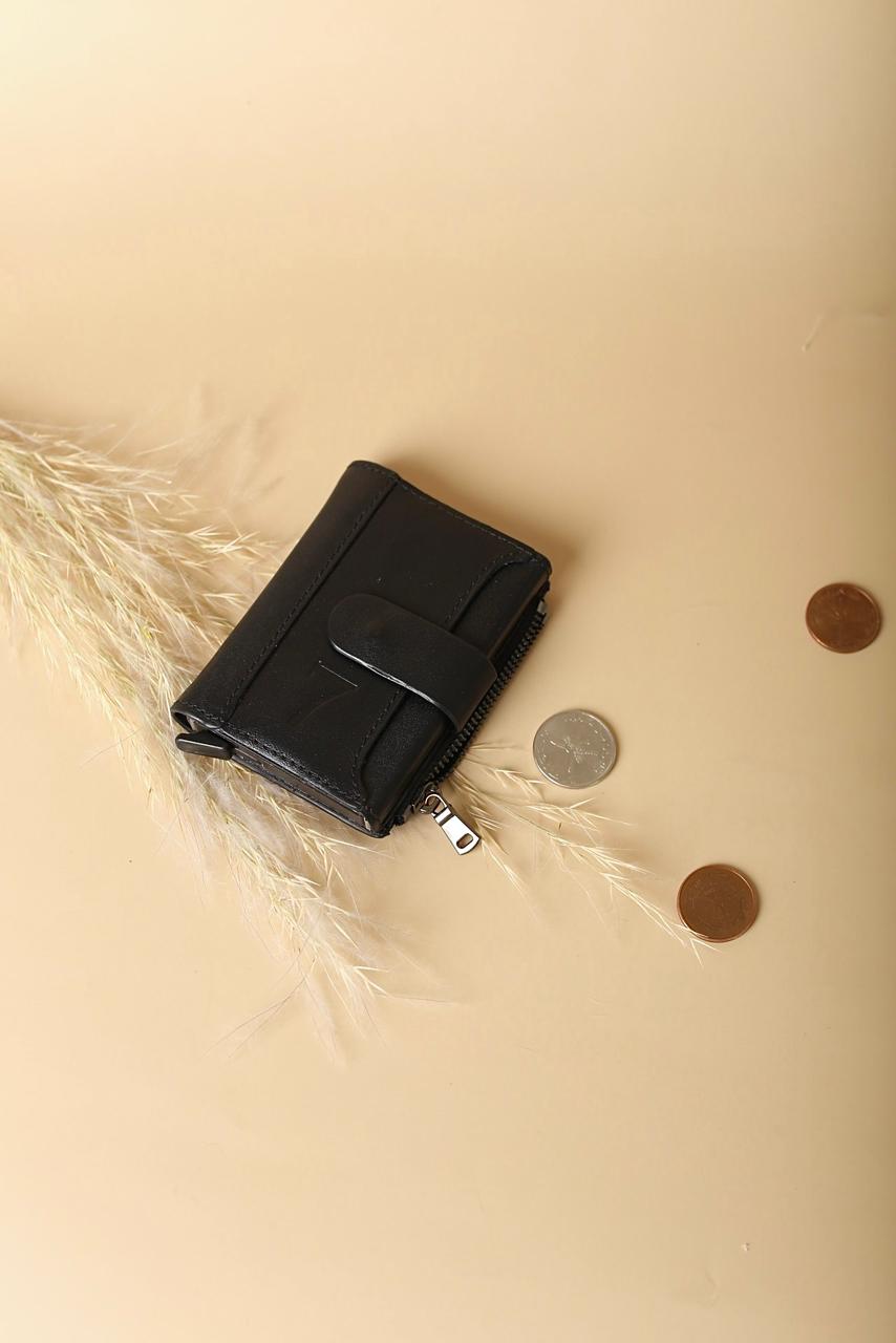 7 WALLET ORIGNAL LETATHER COIN ZIPPER- BLACK