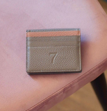 7 WALLET GRAIN TEXTURE LEATHER CARD WALLET - GREY/BROWN