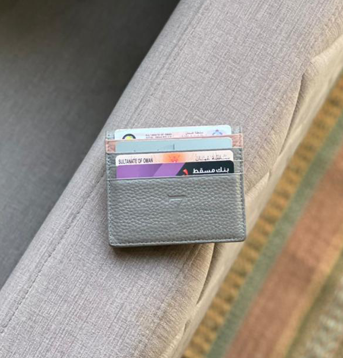 7 WALLET GRAIN TEXTURE LEATHER CARD WALLET - GREY/BROWN
