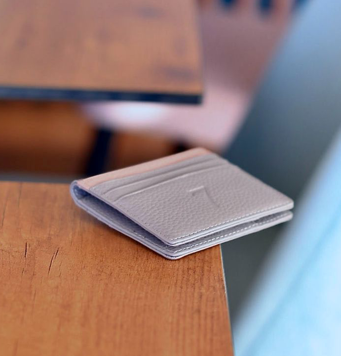 7 WALLET GRAIN TEXTURE LEATHER CARD WALLET - GREY/BROWN