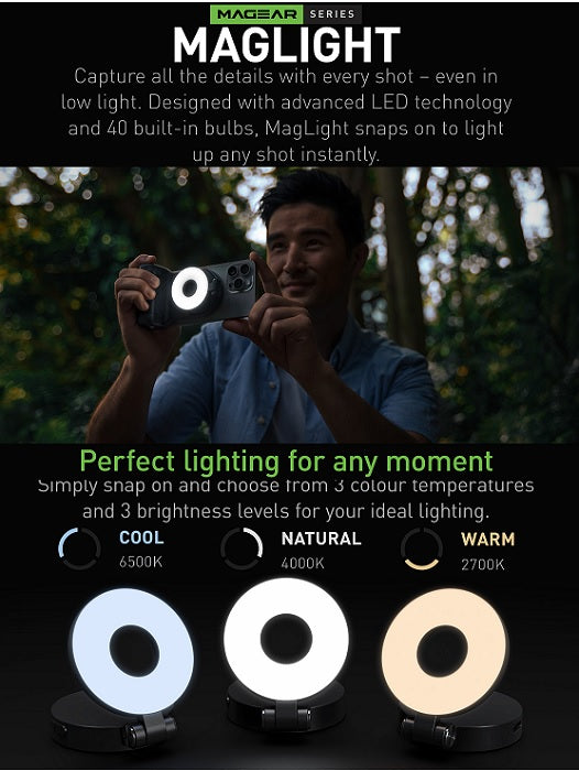 ENERGEA MAGLIGHT, MAGSAFE LIGHTING WITH 3 TONE MODES SELECTION, 40 LEDS - BLACK