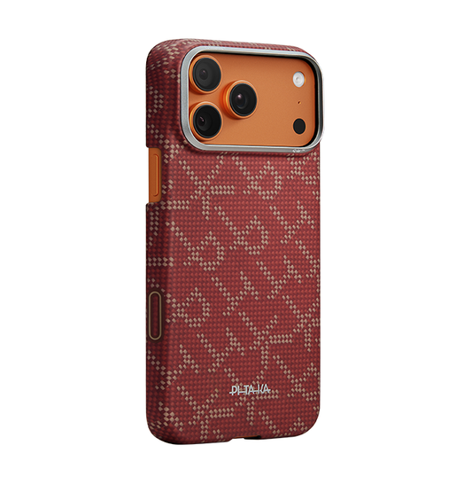 PITAKA Ultra-Slim Case for iPhone 17 Pro Max- Monogram (Gold/Red)