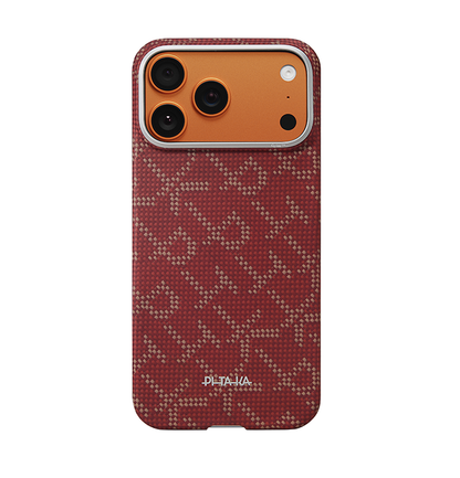 PITAKA Ultra-Slim Case for iPhone 17 Pro Max- Monogram (Gold/Red)
