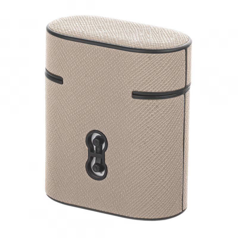 Guess AirPods Case for Airpods 1/2 PU Leather Beige Triangle Collection Saffiano Round Shape With Metal Logo