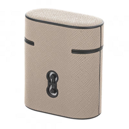 Guess AirPods Case for Airpods 1/2 PU Leather Beige Triangle Collection Saffiano Round Shape With Metal Logo