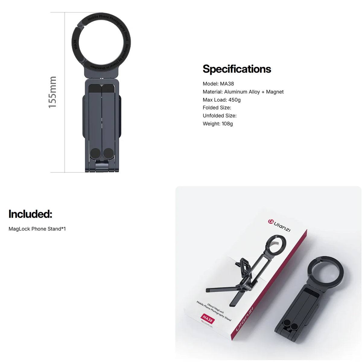 Ulanzi MA38 folding hanging hook feature for content creators
