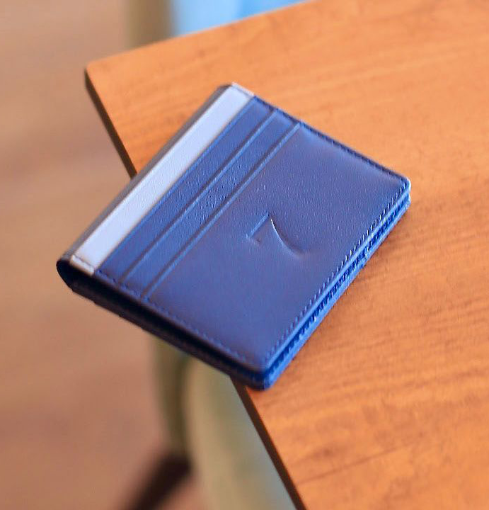 7WALLET GRAIN TEXTURE LEATHER CARD WALLET BLUE/GR