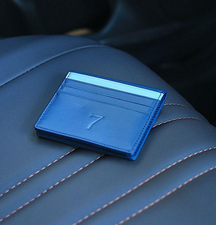 7WALLET GRAIN TEXTURE LEATHER CARD WALLET BLUE/GR